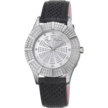 Paris Hilton Heiress Womens Silver Dial Black Leather Crystal Wat ...