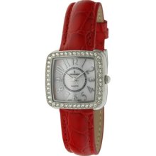 Peugeot Women's Leather Crystal Accented Watch - Red