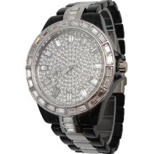 Platinum Edition Black Ceramic Like Watch w/ Silver Accents & Simulated Diamonds