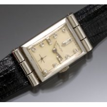 Platinum Hamilton Diamond Dial, Three Bar Lugs Rectangular Wrist Watch C.1940s