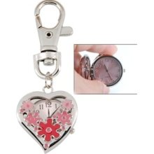 Pocket Quartz Watch with Keychain/Buckle (Pink)