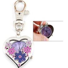 Pocket Quartz Watch with Keychain/Buckle (Purple)