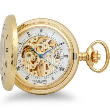 Polished gold mechanical pocket watch & chain by charles hubert #3803