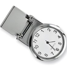 Polished Nickel-plated White Dial Watch Money Clip