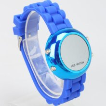 Popular Silicone Band Stainless Steel Case Digital Led Wrist Watch Dark Blue