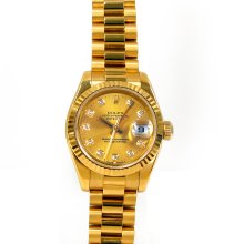 Pre-Owned Rolex Women's 18K Yellow Gold President Watch with Diamond Dial (26mm Lady Rolex 18k Yellow Gold Datejust Watch.)