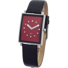 Projects Womens Brick Red Michael Graves Stainless Watch - Black Leather Strap - Red Dial - 9709BrickRed