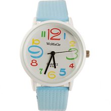 PU Koera Style Leather Band Fashion Cute Students Lady's Wrist Watch - Light Blue