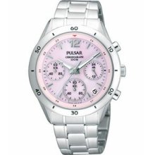 Pulsar Ladies Chronograph Pt Series Watch W/ Mother Of Pearl Pink Dial