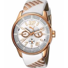 Puma Womens Motor Sport Cat Crystal Accented Multifunction Rose Gold Case Watch