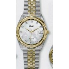 Quartzline Men`s 2 Tone 11 Diamond Sport Watch W/ Mother Of Pearl Dial