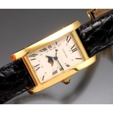 Rare Cartier 18k Quartz Moon, Date Oversized Rectangular Wrist Watch C. 1990s