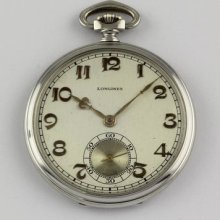 Rare Longines 14k White Gold Pocket Watch 1928 Taschenuhr Montre De Gousset