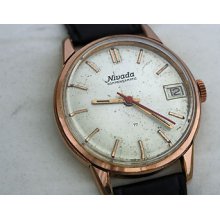 Rare Vintage Nivada Compensamatic Rose Gold Plated Wrist Watch With Date