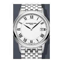 Raymond Weil Tradition Gents Roman Steel 39mm Watch - White Dial, Stainless Steel Bracelet 5466-ST-00300 Sale Authentic