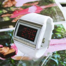 Red Led Light Touch Screen White Silicone Digital Luxury Unisex Wristwatch M594w