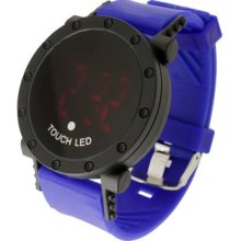 Red Led Touch Black Screen Digital Bracelet Watch Blue Rubber Band Unisex