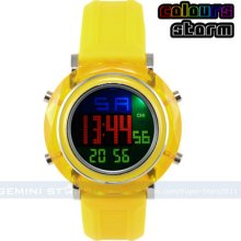 Red/yellow Candy Jelly Calendar Chronograph Boys Gift Men Sport Wrist Lcd Watch