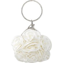 Rhinestone circle handle satin bouquet rose handbag, gift i - One Size