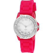 Rhinestone-Detail Jelly Strap Watch Fuchsia - One Size