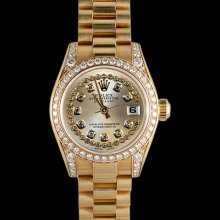 Rolex date just watch president style double row dial diamond bezel gold