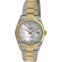 Rolex Datejust Men's Perfect Condition Model 16233 Steel and Gold Jubilee Band w/ Mother of Pearl Diamond Dial-90's