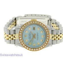 Rolex Datejust Steel & Gold Jubilee Blue Diamond Automatic Ladies Watch