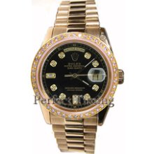 Rolex Day-Date President 118238 Mens Heavy Design Model Black Diamond Dial and Pave Set Diamond Bezel