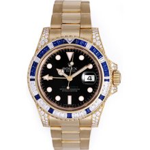 Rolex Gmt-master Ii 18k Yellow Gold Diamond Sapphire Men's Watch 116758 Sa