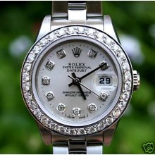 Rolex Ladies Datejust Stainless Steel 18k Gold 1ct Diamond Bezel Mid 2000 Model