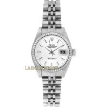 Rolex Ladys Watch Ss Datejust 6916 White Stick Dial 18k Gold Fluted Bezel Mint