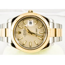 Rolex Mens Datejust Ii 116333 Steel & Gold Watch Ivory Stick Dial & Fluted Bezel