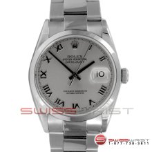 Rolex Mens Datejust Rhodium/Silver Roman Dial Oyster Band All Original