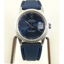 Rolex Stainless Steel Mens Datejust Model Quickest Movement Blue Stick Dial and Steel Engine Turn Bezel