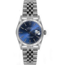 Rolex Women's Datejust Midsize Stainless Steel Fluted Blue Index Dial