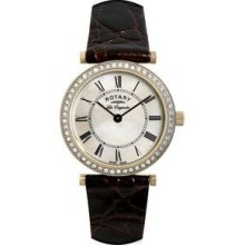 Rotary Les Originales Ladies Gold-plated Case Watch W/ Brown Strap