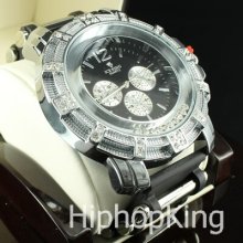 Round Classy Iced Out Designer Face Analog Dial Slim Pilot Hand Icy Custom Watch