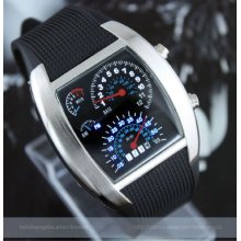 Rpm Turbo Binary White&blue Flash Led Dot Matrix Digital Men Sport Watch 10color