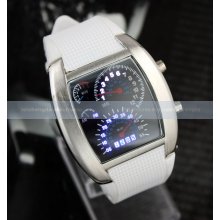 Rpm Turbo Dial Blue White Flash Led Watch Gift Mens Lady Sports Car Meter Dial