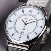 Rrp Â£128 Christin Lars Diamond Men's White Dial Stainless Strap Watch - Bnib