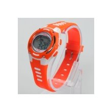 Rubber Band Children Sport Style Square Digital LED Wrist Watch Orange