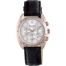 Rudiger Men's Dresden Rose Gold IP Silver Luminous Dial Black Lea ...