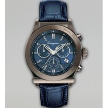 Salvatore Ferragamo Croc-Embossed Chronograph Watch, Blue