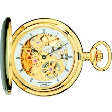 Satin gold pocket watch & chain by charles hubert #3906-g