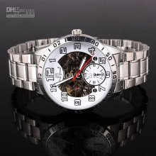 Save Money Choice White Dial Silver Tone Men Mechanical Watch Mech A