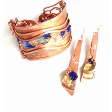 Sea Glass, Copper Bracelet and Earrings - 15 % DISCOUNT