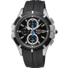 Seiko Mens Coutura Chronograph Stainless Watch - Black Rubber Strap - Black Dial - SNAF13