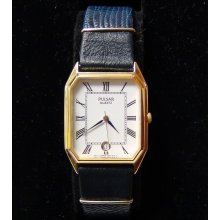 Seiko Men's Quartz Gold Calendar Roman Numerals Ultra Thin Watch $495