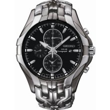 Seiko Men's Solar Chronograph Stainless Steel Case and Bracelet Black Dial SSC139