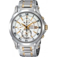 Seiko Premier Snad28 Men's Two Tone Stainless Steel Chronograph Alarm Watch